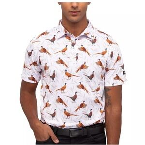 Waggle Shirt Men's L White Flush Performance All Over Pheasant Stretch Golf